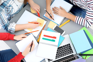 Wall Mural - Students preparing for exam together indoors