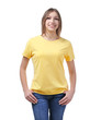 © Africa Studio - Young woman in stylish t-shirt on white background. Mockup for design