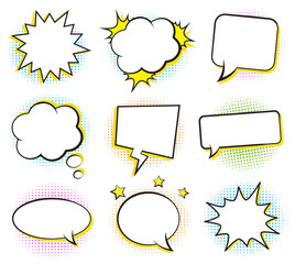 Wall Mural - retro empty comic bubbles and elements set with colorful halftone shadows. vector illustration, vint