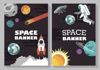 Wall Mural - space. spacewalk. banner. set. vector illustration