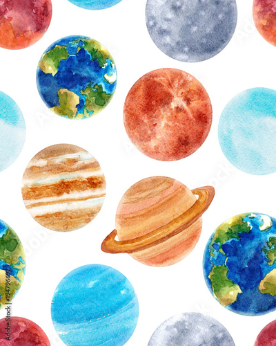 Fototapeta dla dzieci Watercolor space baby pattern