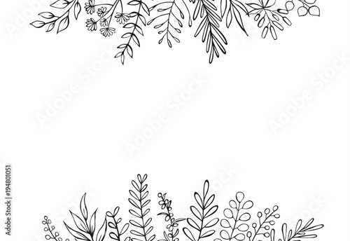 Black And White Floral Hand Drawn Farmhouse Style Outlined Twigs