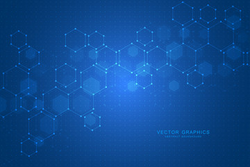 Abstract science background with hexagons and molecules.