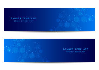 technological and scientific banners with hexagonal molecule.