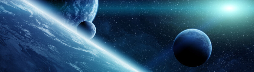 Wall Mural - panoramic view of planets in distant solar system 3d rendering elements of this image furnished by n
