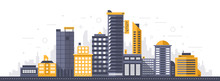 City Illustration. Towers And Buildings In Modern Flat Style On White Background