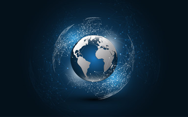 Wall Mural - global network connection world map abstract technology background global business innovation concep