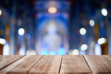 Wall Mural - Empty wood table desk with bokeh.