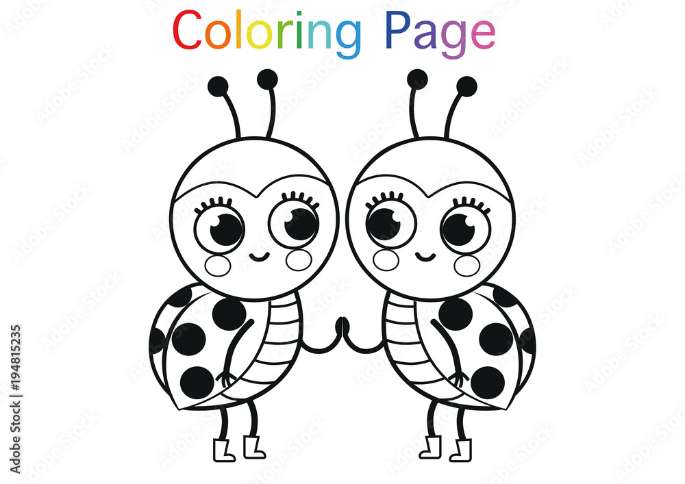Cartoon Ladybugs For Coloring Page Activity. (Vector illustration ...