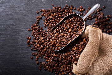 Wall Mural - Coffee Beans in a Sack, top view