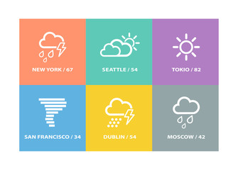 Wall Mural - Set of vector weather forecast icons and signs