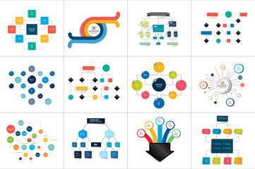 Fowcharts schemes, diagrams. Mega set. Simply color editable. Infographics elements.