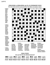 Puzzle Page With Two Games: 19x19 Fill-in (or Criss-cross, Else Kriss-kross) Crossword Puzzle And Visual Puzzle With Whimsical Faces. Black And White, A4 Or Letter Sized. 