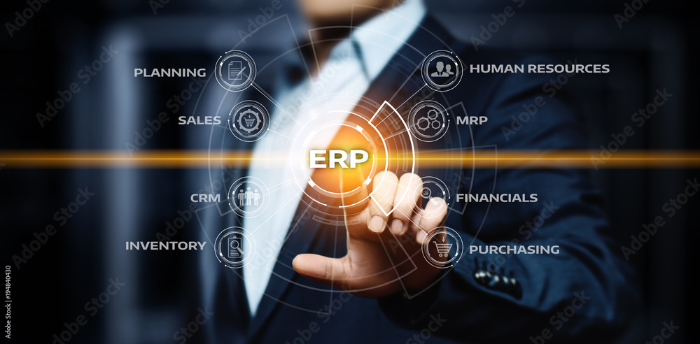 Enterprise Resource Planning ERP Corporate Company Management Business Internet Technology Concept - obrazy, fototapety, plakaty 