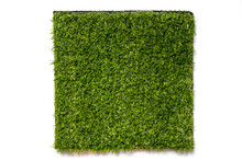Artificial Green Grass In Square Plate On White Background