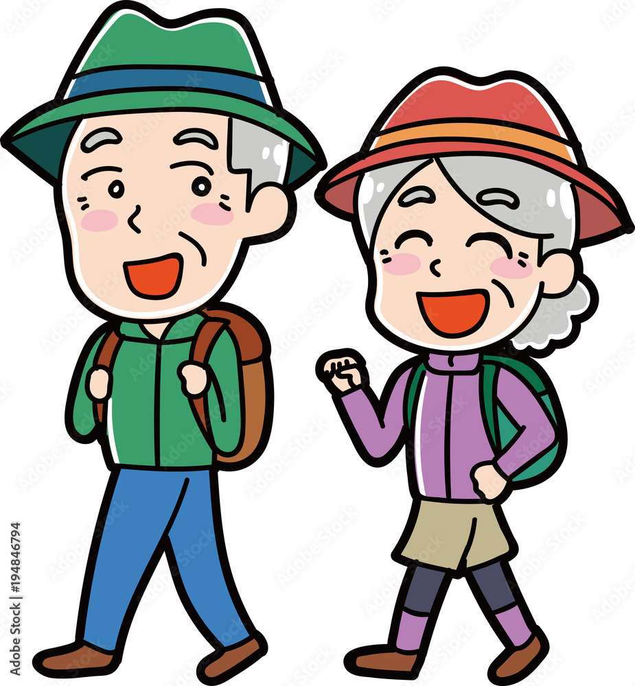 ハイキングに行くシニアのイラスト素材 Wall Mural Wallpaper Murals はしもとあやね えな屋