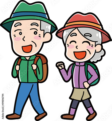 ハイキングに行くシニアのイラスト素材 Activity Wall Mural Activi はしもとあやね えな屋