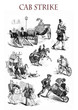 © acrogame - Cab strike, no horses, funny situations and caricatures, XIX century illustration