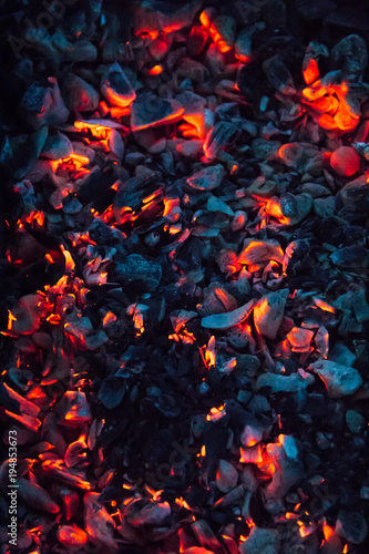 Bright Hot Coals And Burning Woods In Bbq Grill Pit Glowing And