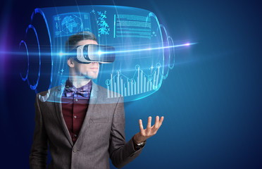 Businessman with virtual reality goggles