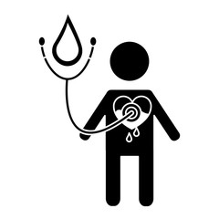 Poster - man stethoscope heart blood medical hemophilia vector illustration black and white design