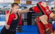 Woman boxer is training