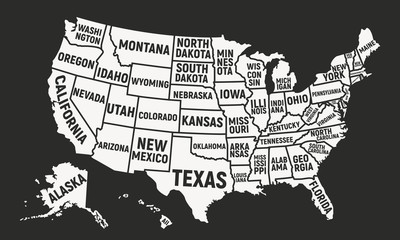 United States of America map with state names. USA background. Vector illustration