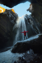 Staring at Gljúfrabúi waterfall in winter in Iceland
