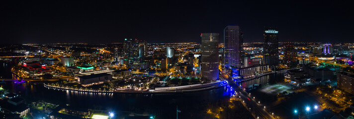 Wall Mural - Aerial night panorama Downtown Tampa Florida USA