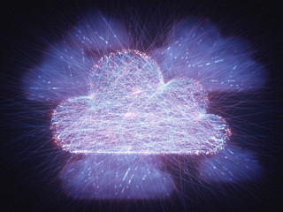 Wall Mural - 3D illustration. Image concept of cloud computing. Connections between points forming a cloud.