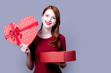 Sticker - Young redhead girl with hearth shape box