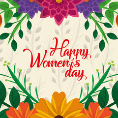 Wall Mural - happy womens day card natural decoration flowers border vector illustration