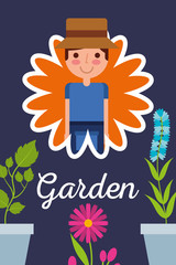 Poster - gardener in flower potted plants garden concept vector