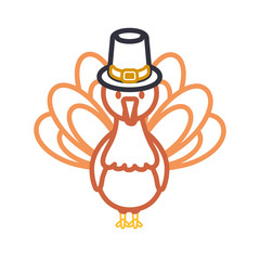 Wall Mural - flat line colored turkey  thanksgiving over white  background vector illustration