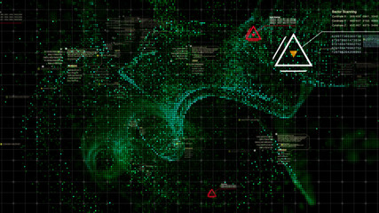 Leinwandbilder - Military head up display targeting and tracking enemy in digital cyber space particles background