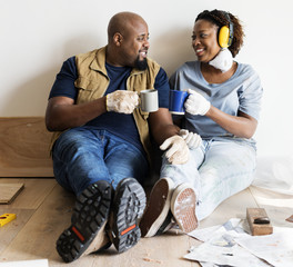 Wall Mural - Black couple move to new house concept