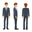 © Felizlalala - Vector illustration of business man in official suit clothes. young man in front view,side view,back view.