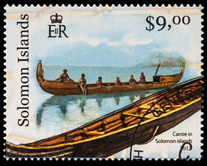 Sticker - Canoe with people on postage stamp