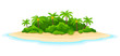 Illustration of tropical island in ocean. Landscape with ocean and palm trees. Travel background