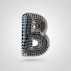 Wall Mural - BDSM black latex letter B uppercase with chrome spikes isolated on white background