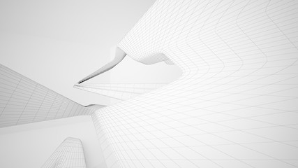  Abstract drawing white interior multilevel public space with window. 3D illustration and rendering.