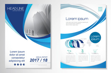 Template vector design for Brochure, Annual Report, Magazine, Poster, Corporate Presentation, Portfolio, Flyer, layout modern with  blue color size A4, Front and back, Easy to use and edit.