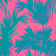 Tropical palm and coconut leaves, minimal flat style vector, sweet pastel pink and green, seamless pattern