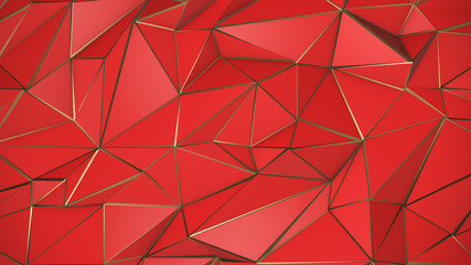 Wall Mural - Red and gold abstract low poly triangle background