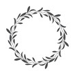vector hand drawn floral wreath, round frame with leaves, decorative design element, illustration