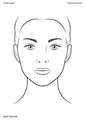 practice board for face painting. female face. size a4. vector template.