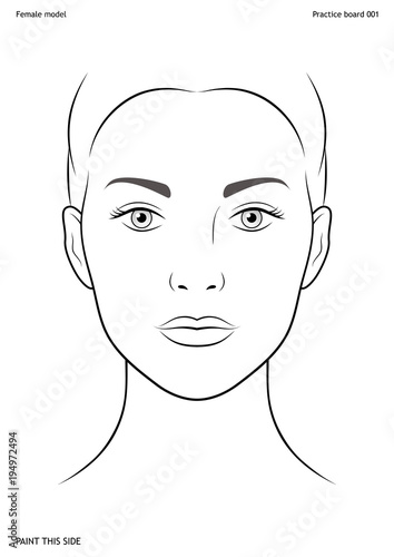 Practice board for face painting. Female face. Size A4. Vector template