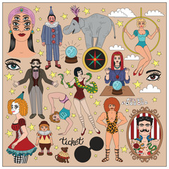 Wall Mural - Vintage circus illustrations collection.