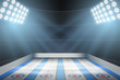 Horizontal Background of curling ice arena in the spotlight. Curling indoor rink. Editable Vector Illustration.