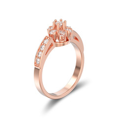 3D illustration isolated rose gold decorative flower diamond ring with shadow